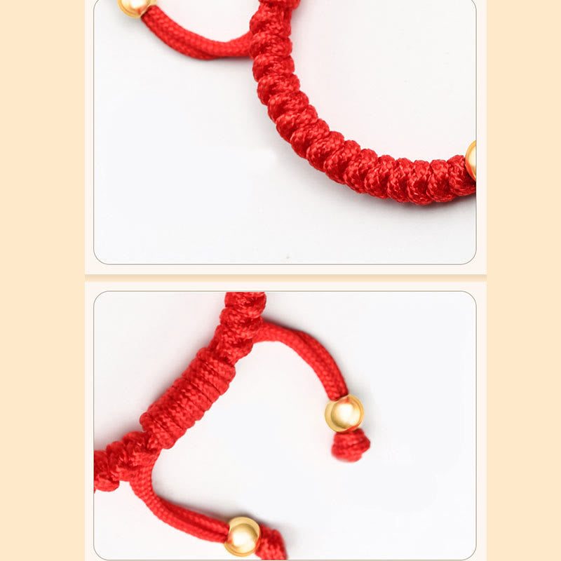 Rotes Armband 925 Silber Pixiu elastisch mit goldenen Perlen verstellbar