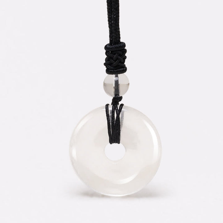 Weiße Jade Münz Anhänger Kette mit schwarzem Seidenfaden Glück