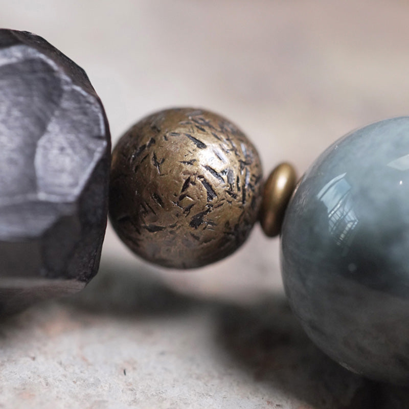 Armband Kupfer Ebenholz Paar Naturstein Kugeln Schmuck Detail