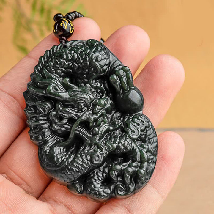 Anhänger Kette Cyan Jade Drachen Harmonie Naturstein