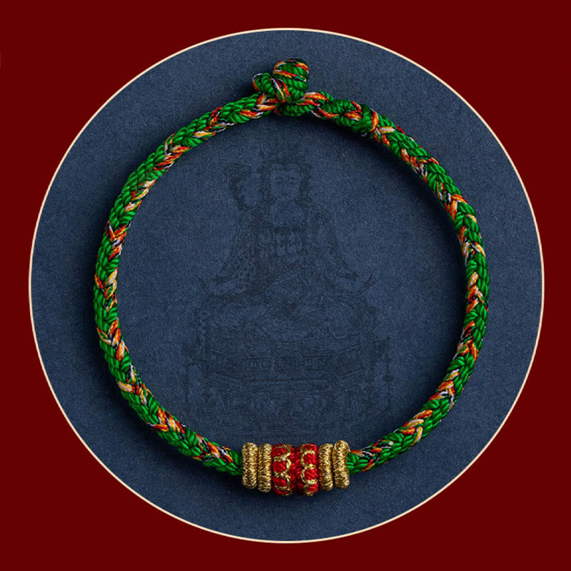 Grünes geflochtenes Armband Schutzbuddha – Glück & Stärke mit Goldverzierung