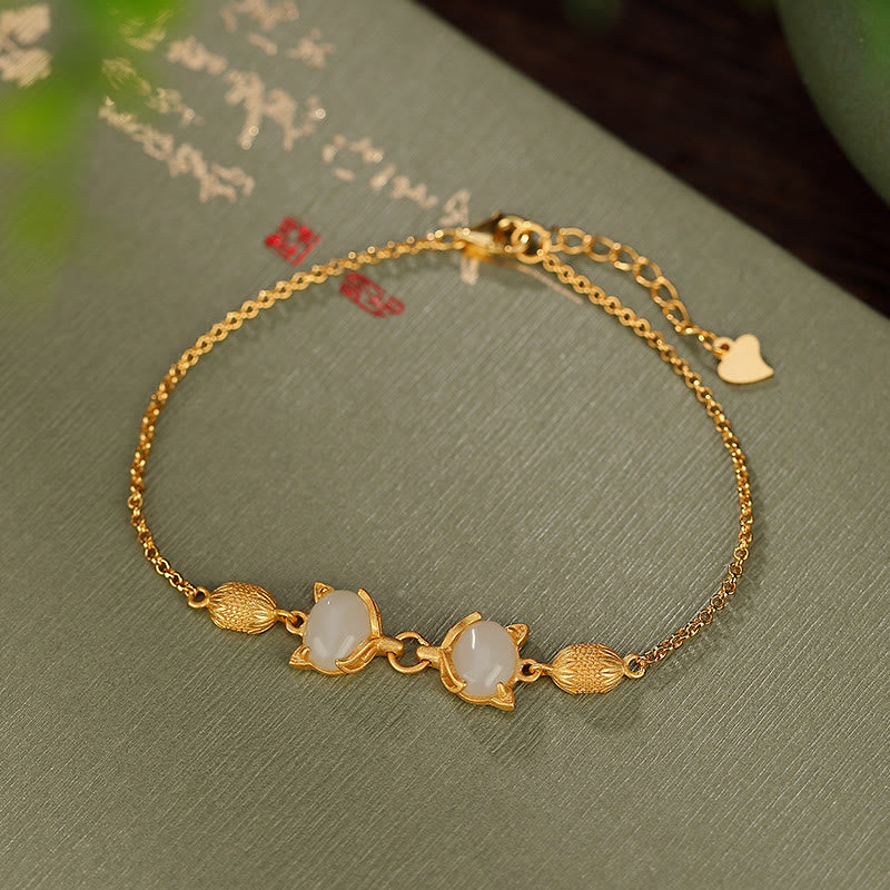 Armband 925 Silber Weiße Jade Fuchs – Glück & Liebe