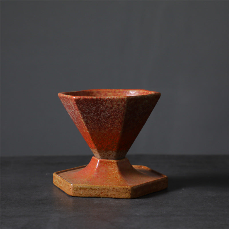 Japanische Teetasse Sechseck Keramik Untersetzer Rot