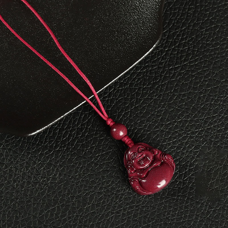 Zinnober Halskette, Lachender Buddha, Buddhistische Kette, Segen, Glücksschmuck, Rot