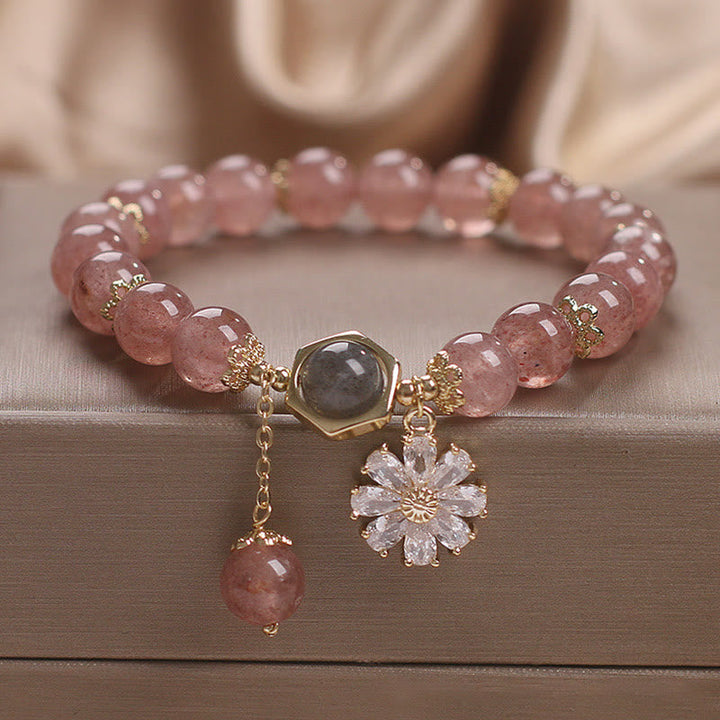 Armband Erdbeerquarz Kristall – Heilung rosé Blütenanhänger elegant