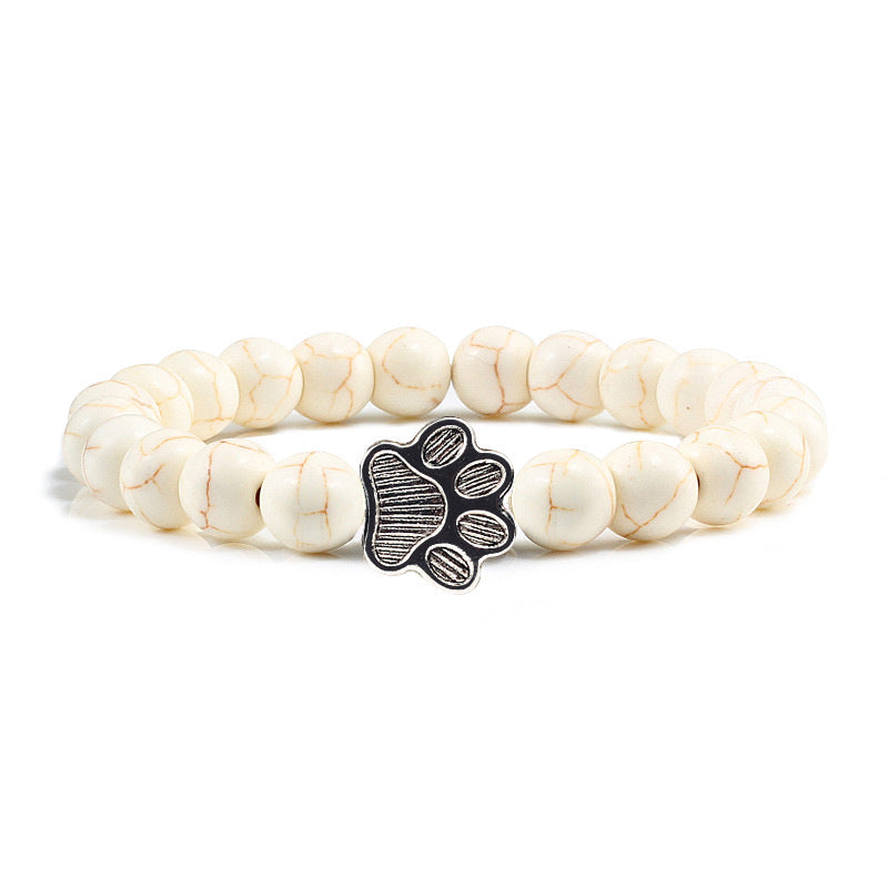 Weißes Armband Hund Pfote Charm elastisch Naturstein Perlen