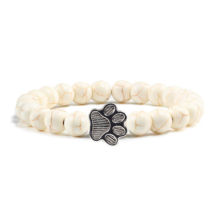 Weißes Armband Hund Pfote Charm elastisch Naturstein Perlen