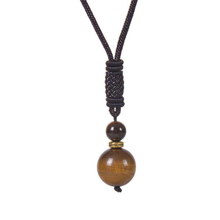 Kette Jade Harmonie – Frieden & Wohlstand – Echter Naturstein – Kette Jade Harmonie Frieden Wohlstand braune Holzperlen schwarze Schnur Anhänger