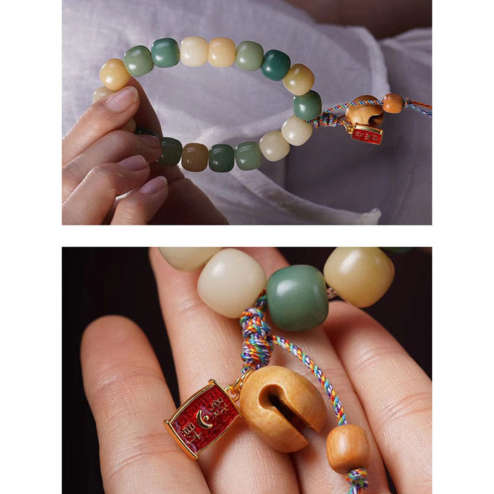 Armband mit Jade und Bodhi Samen Perlen Gradient Design elastisch.