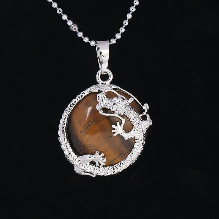 Silberkette Drachen Tigerauge Anhänger Naturstein Heilung Harmonie Schmuck