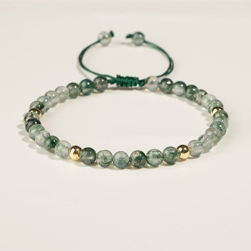 Armband Achat grüner Naturstein mit goldenen Perlen elastisch