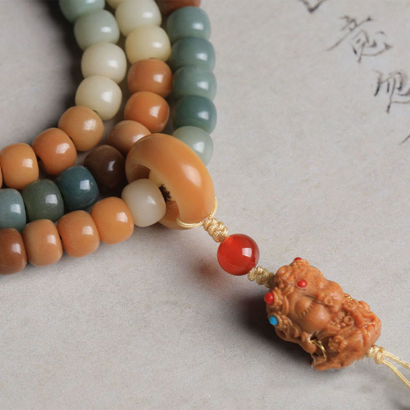Mala Bodhi Frieden Harmonie Armband mehrfarbige Perlen Löwe Anhänger