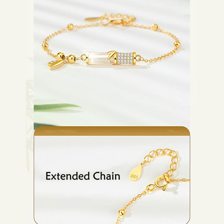 Armband 925 Silber Weiße Jade Bambus – Glück