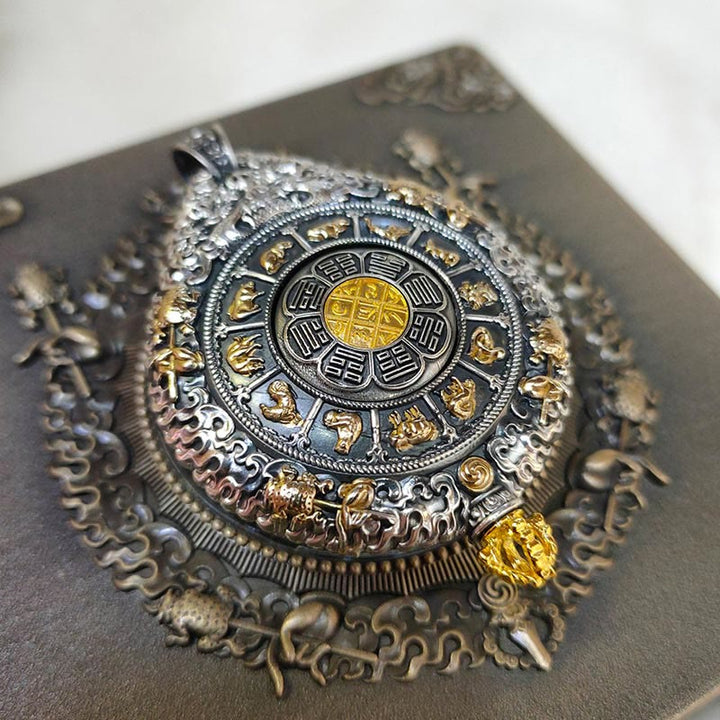 Tibetischer Anhänger Kette Sternzeichen Amulett Silber Gold