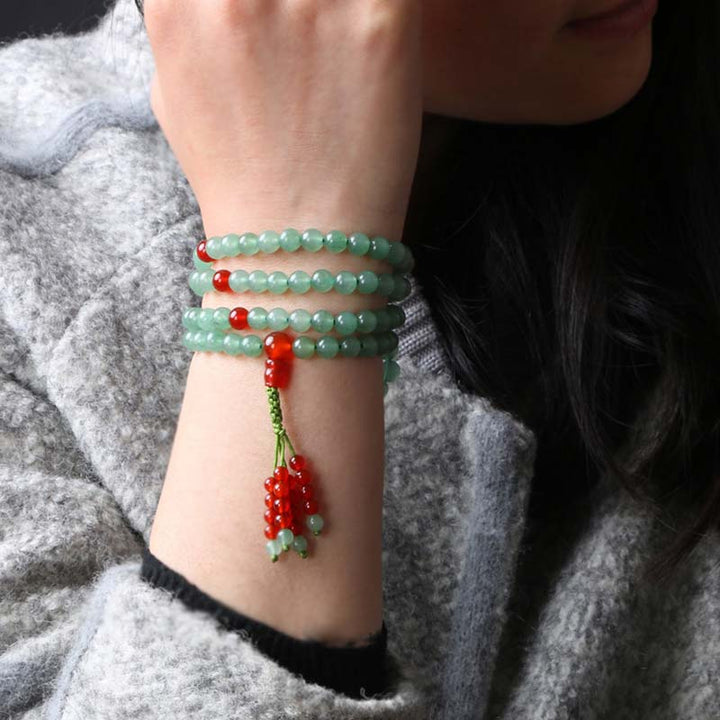 Mala Grüner Aventurin Roter Achat – Glück Armband Handgelenk elastisch Naturstein