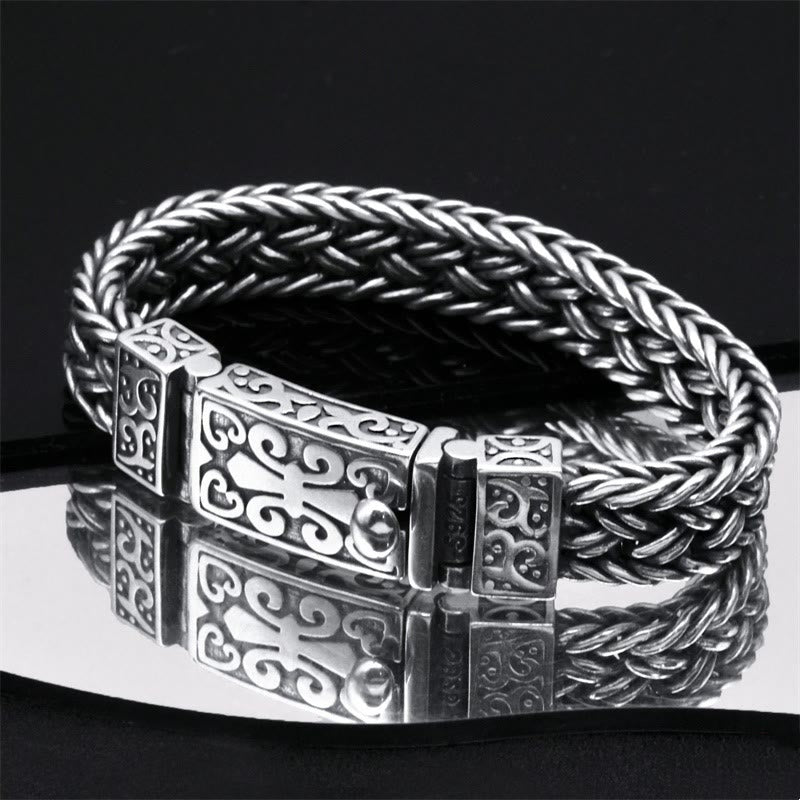 Silbernes geflochtenes Armband – Heilung Harmonie mit Ornamentschließe