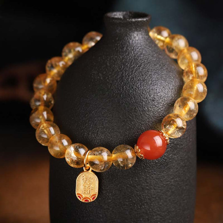 Armband Roter Achat Citrin – Glück mit goldenem AnhängerDisplayständer