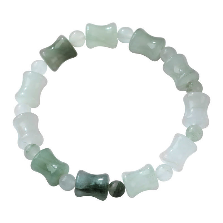 Armband Jade Bambus grüne weiße Perlen Naturstein elastisch