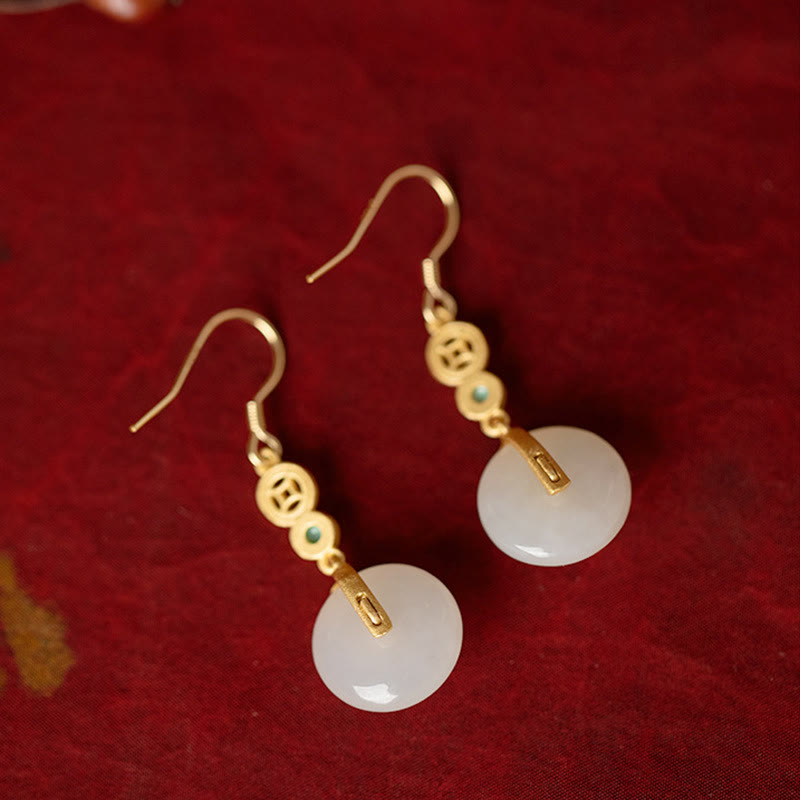 Jade Ohrringe Kupfer weiß Stein elegant hängend Schmuck.