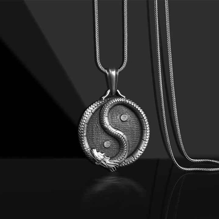 Kette Zinnlegierung Drachen Yin Yang Glück Silber Anhänger