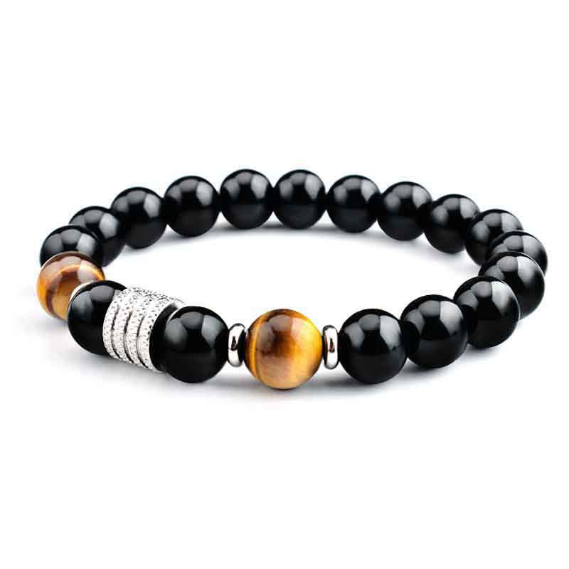 Armband Schwarzer Obsidian Tigerauge – Stärke elegantes Design Naturstein