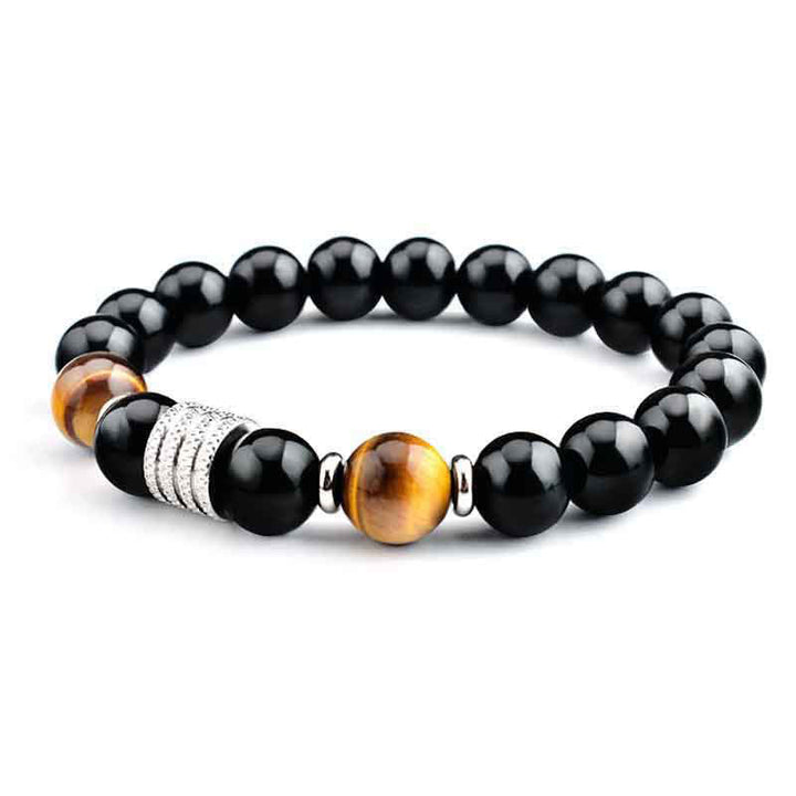 Armband Schwarzer Obsidian Tigerauge – Stärke elegantes Design Naturstein