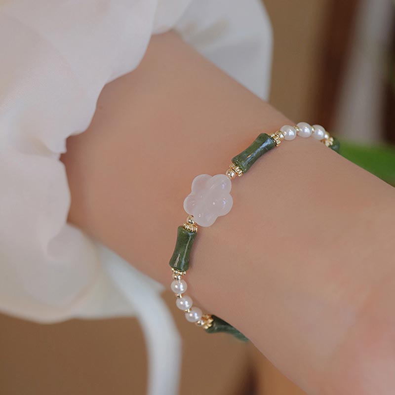 Armband Achat Perle Bambus grüne Jade Blüte Handgelenk elegant