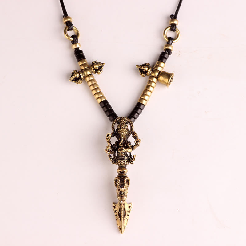 Kette Tibetsteine Ganesha Vajra Wohlstand Bronze Anhänger