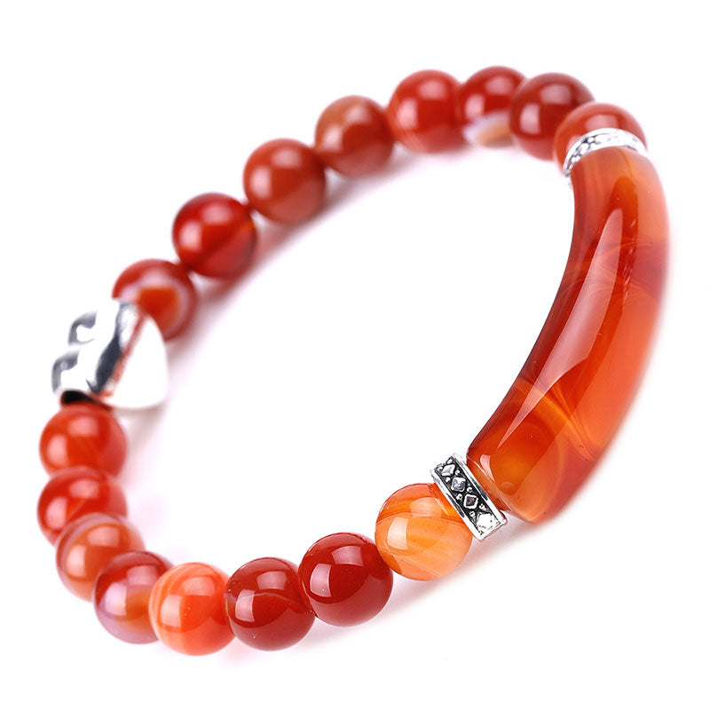 Rotes Armband Kristall Perlen Unisex mit orange Achat Stein elastisch