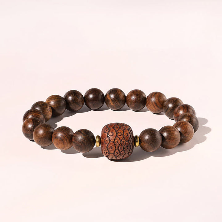 Armband Rosenholz Fu-Zeichen mit braunen Perlen elegantes Design