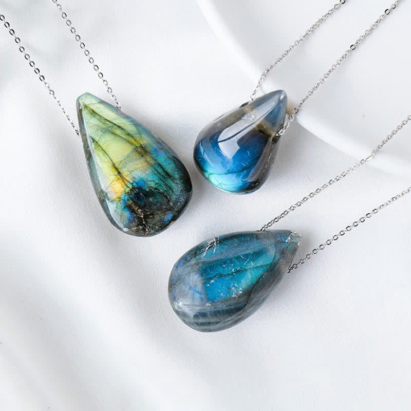Labradorit Tropfen Anhänger Kette Heilstein Schmuck blau grün