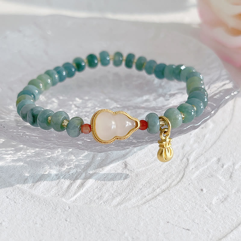 Armband Erdbeerquarz Perle Fu-Zeichen Jade grüne Perlen Gold Charm