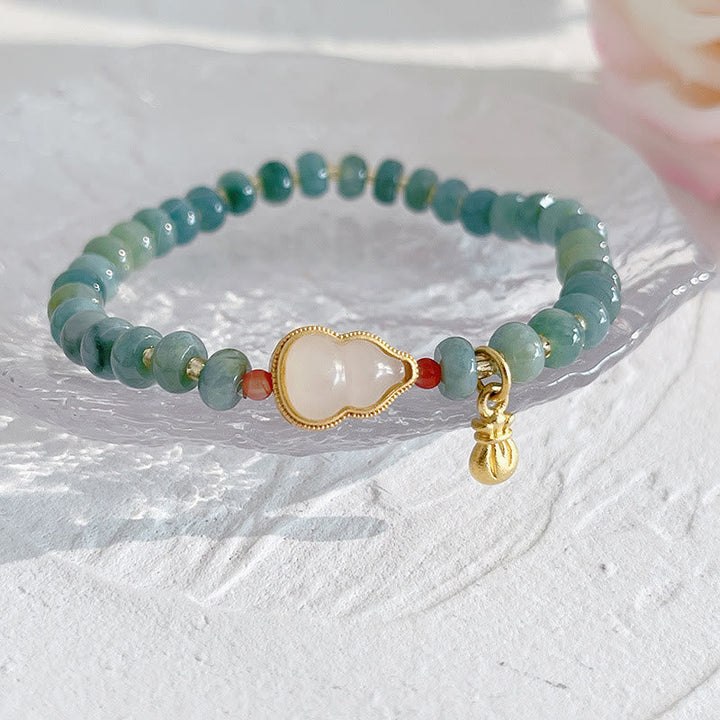 Armband Erdbeerquarz Perle Fu-Zeichen Jade grüne Perlen Gold Charm