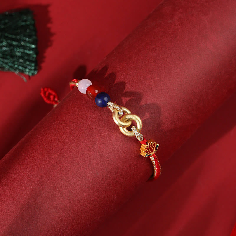 Armband 925 Silber Lotus Frieden rotes elastisches Perlenarmband getragen