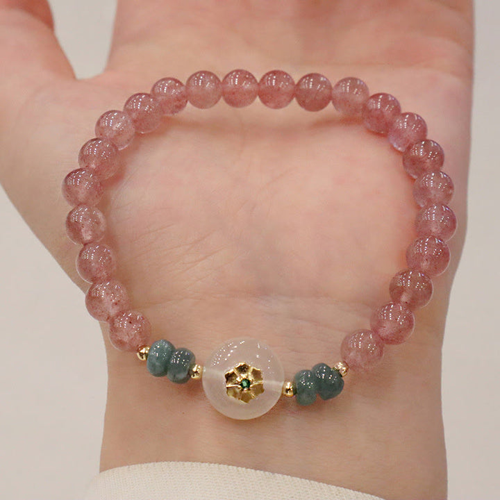 Armband Erdbeerquarz Jade – Heilung rosafarbene Perlen Naturstein Handgelenk