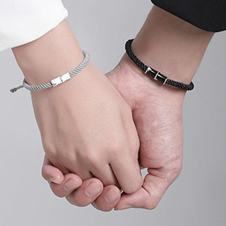 Armband Bambus – Heilung Paar Handgelenke zusammen Naturstein schwarz silber