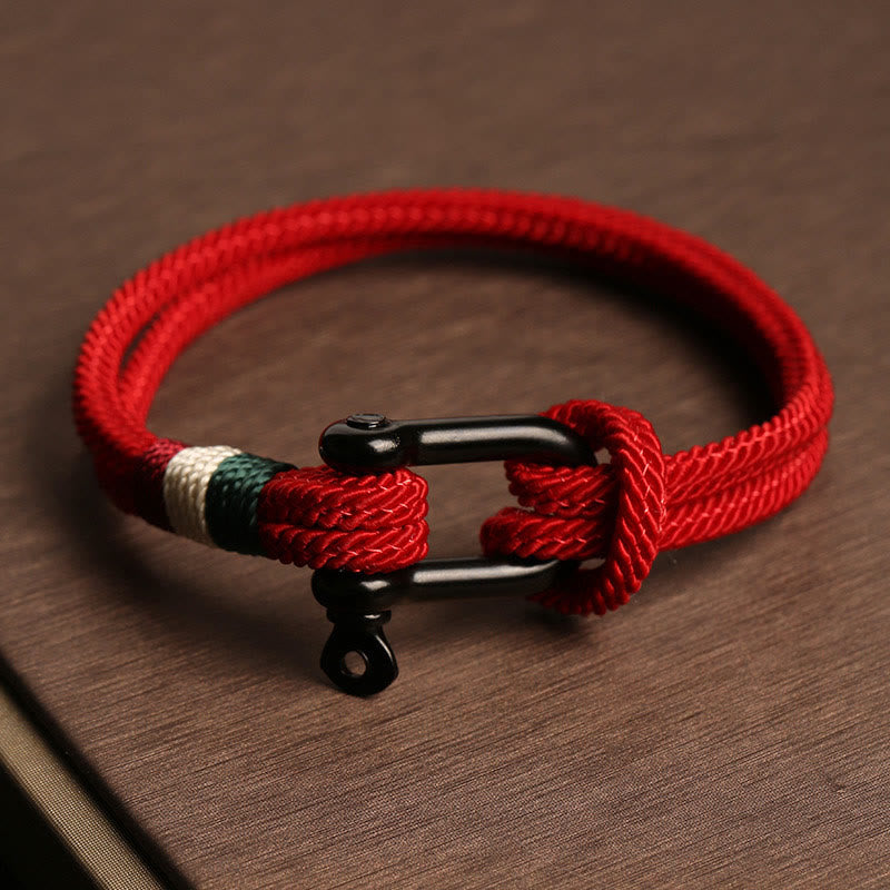 Rotes Seil Armband mit schwarzer Schließe Glück Stainless Stahl elastisch