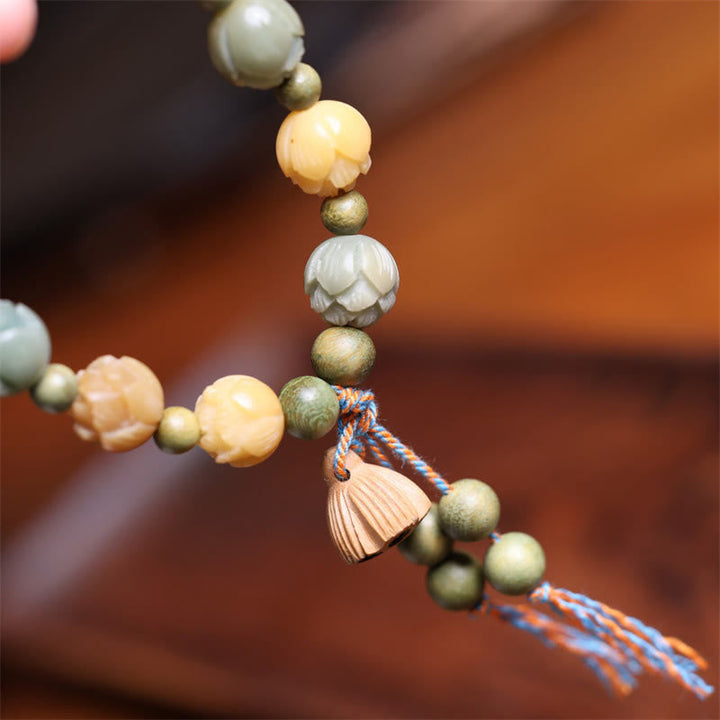 Sandelholz Bodhi Lotus Armband mit Perlen Harmonie elegantes Design.