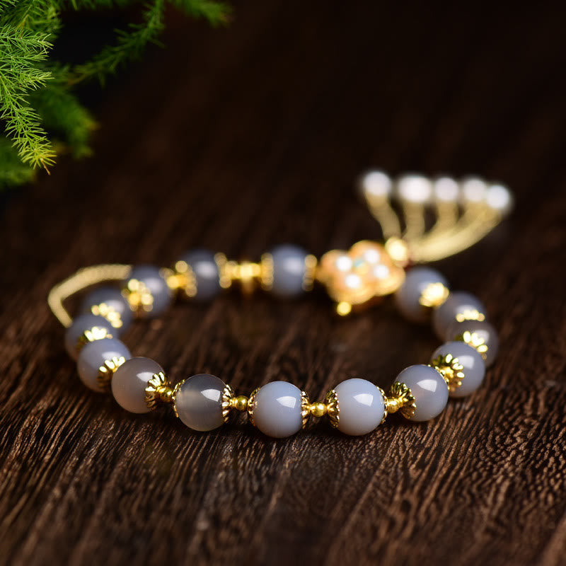 Armband Achat Perle Fu-Zeichen Balance Naturstein elegant golden