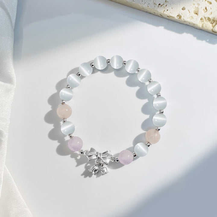Armband Amethyst Katze Mondstein Rosenquarz Perlen silber Charme