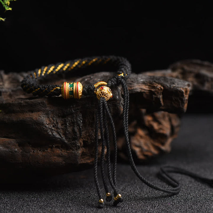 Schwarzes Armband Tibet Gebet Rad Perlen Glück handwerklich gefertigt