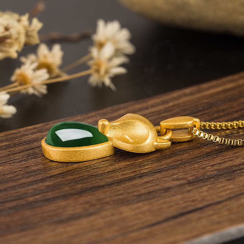 Kette grüner Chalcedon Fuchs Edelstein Mut Gold