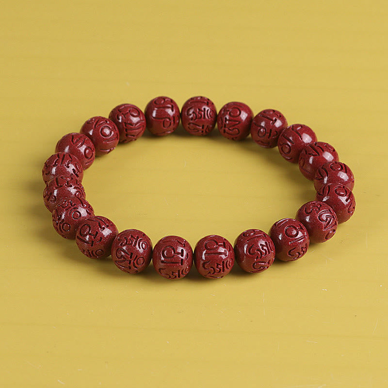 Armband Zinnober Om Mani Padme Hum rote Perlen Glück Wohlstand elastisch