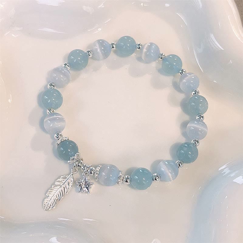 Aquamarin Armband 925 Silber mit Stern Charm Heilstein elastisch.