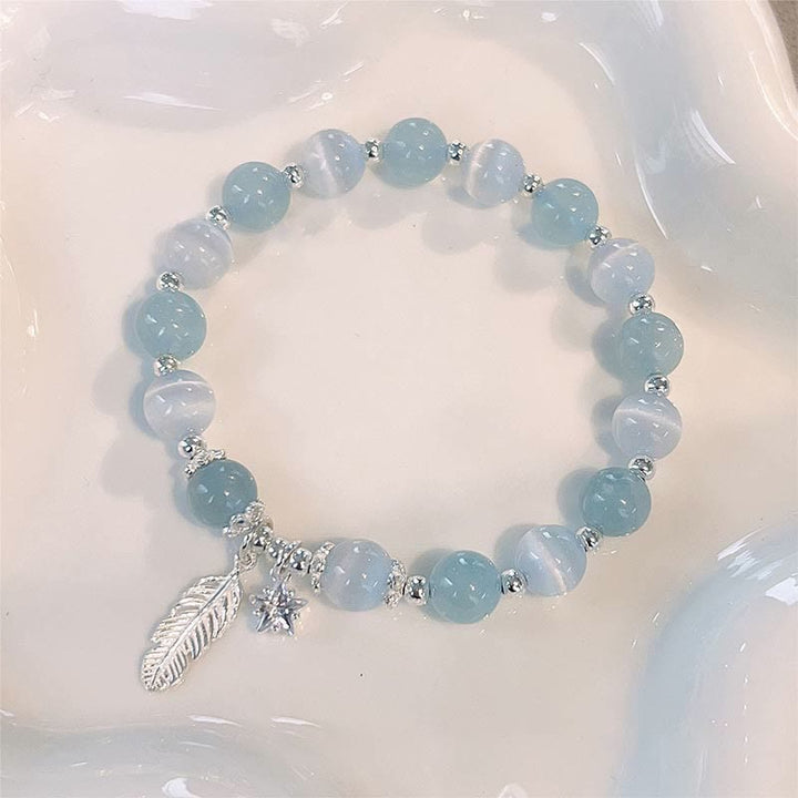 Aquamarin Armband 925 Silber mit Stern Charm Heilstein elastisch.