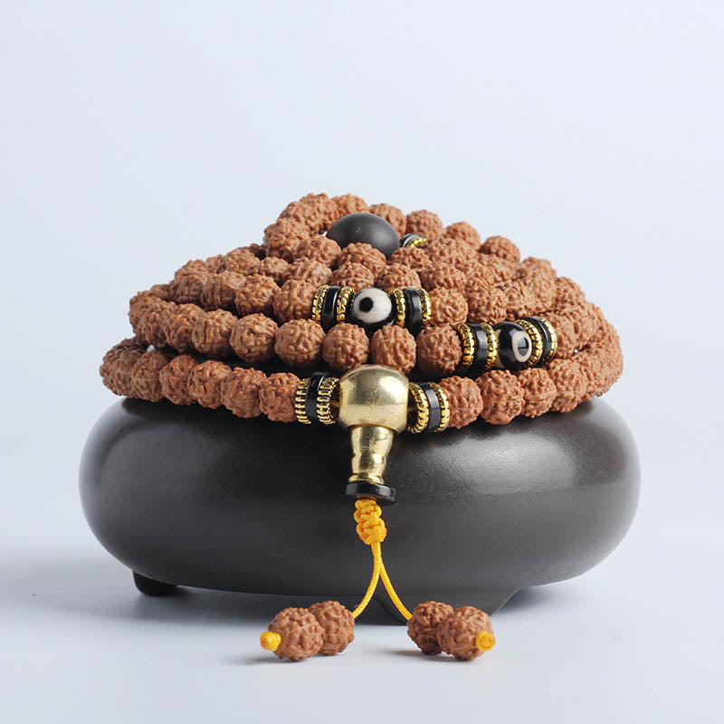 Mala Bodhi Glück Wohlstand Energie Armband braune Rudraksha Perlen schwarz