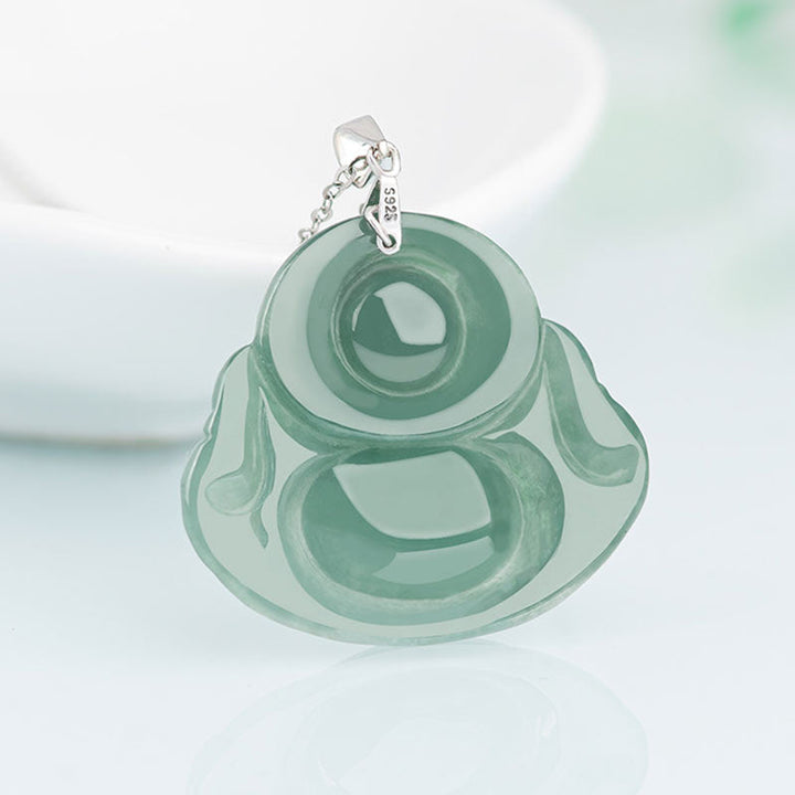 Jade Anhänger Kette Lachender Buddha Schutz grün