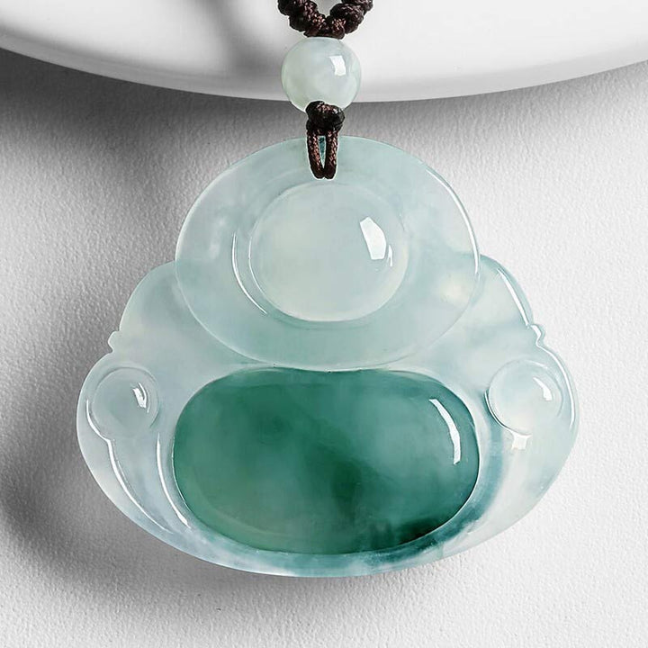 Anhänger Cyan Jade Buddha Glück Halskette transluzent