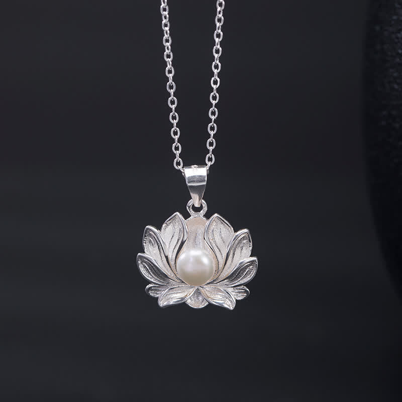 Kette Sterling-Silber Lotus Perle Wohlstand Blütenanhänger