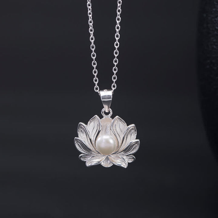 Kette Sterling-Silber Lotus Perle Wohlstand Blütenanhänger